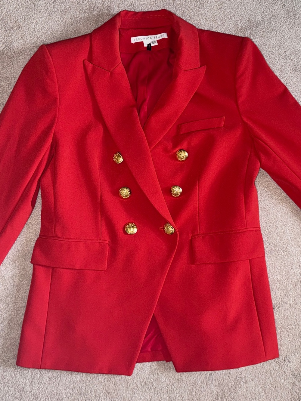 Veronica Beard Double-Breasted Red Blazer Jacket